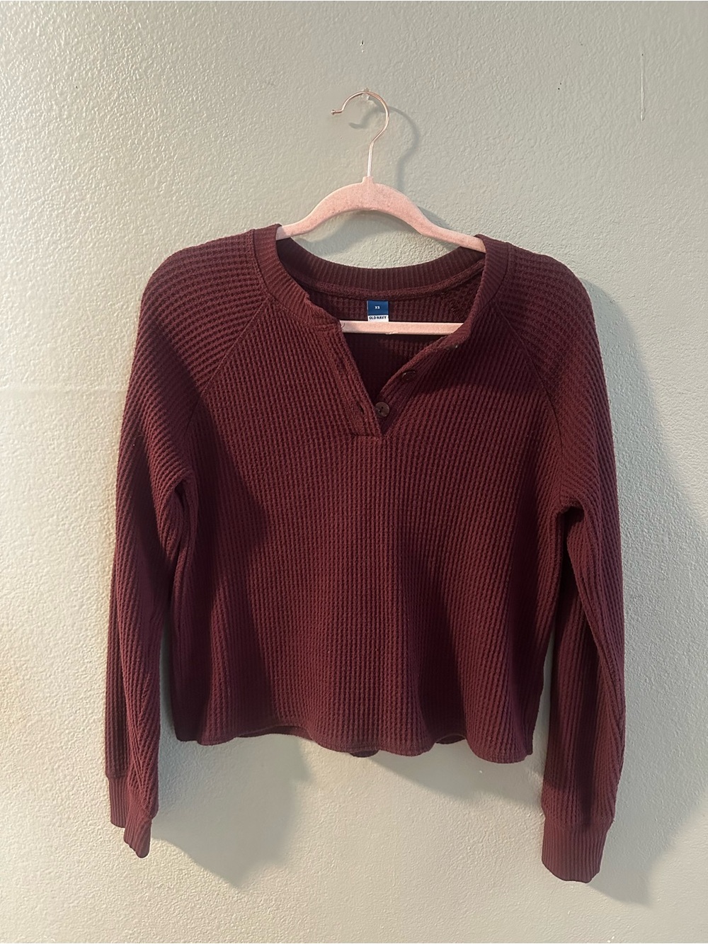 Old Navy Maroon Waffle Knit Henley Sweater